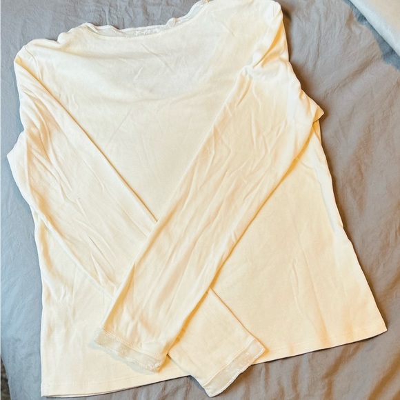 J Jill Beige Velvet Trimmed Tee Long Sleeve T-Shirt - Size Medium - Scoop Neck - Picture 3 of 3